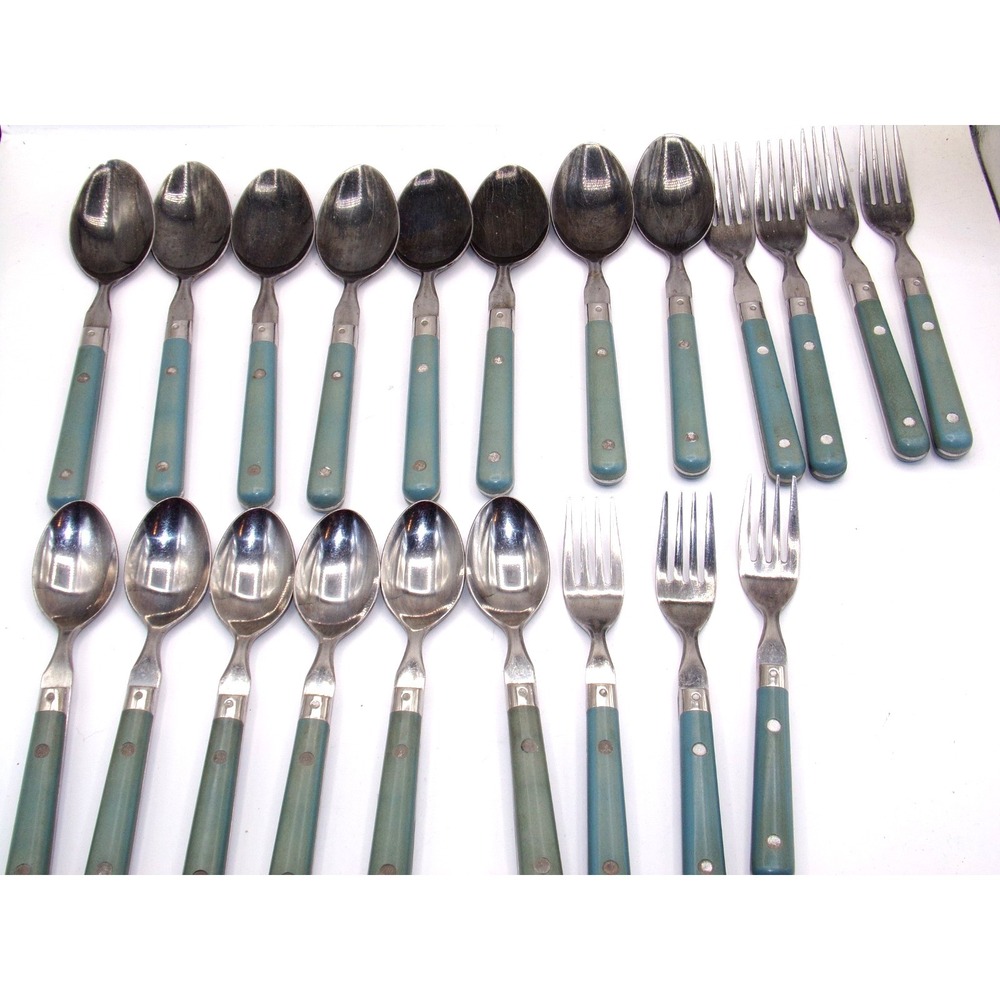 VTG Washington Forge Mardi Gras Stainless Steel Flatware Blue Handle 21 Pcs